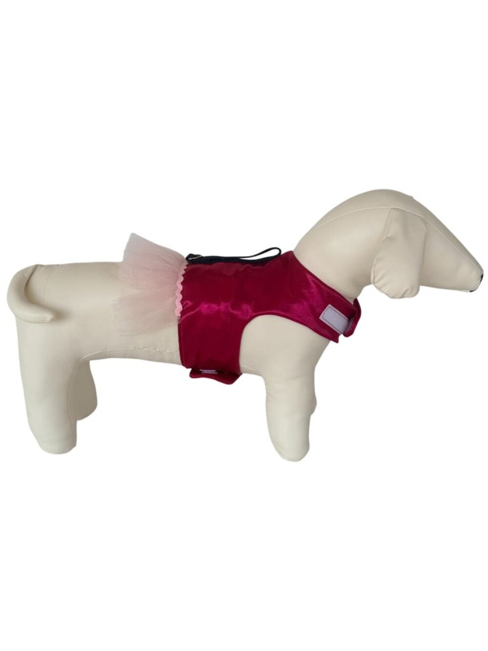 Handmade Small Dog Adjustable Dress Outfit w Harness Tutu Satin Pink, Tulle Trim